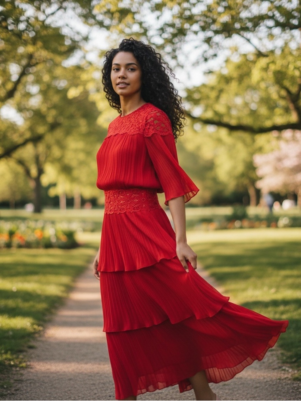 The Clothing Company Tiered Red Midi Dress Size Small NWT - Picture 5 of 15